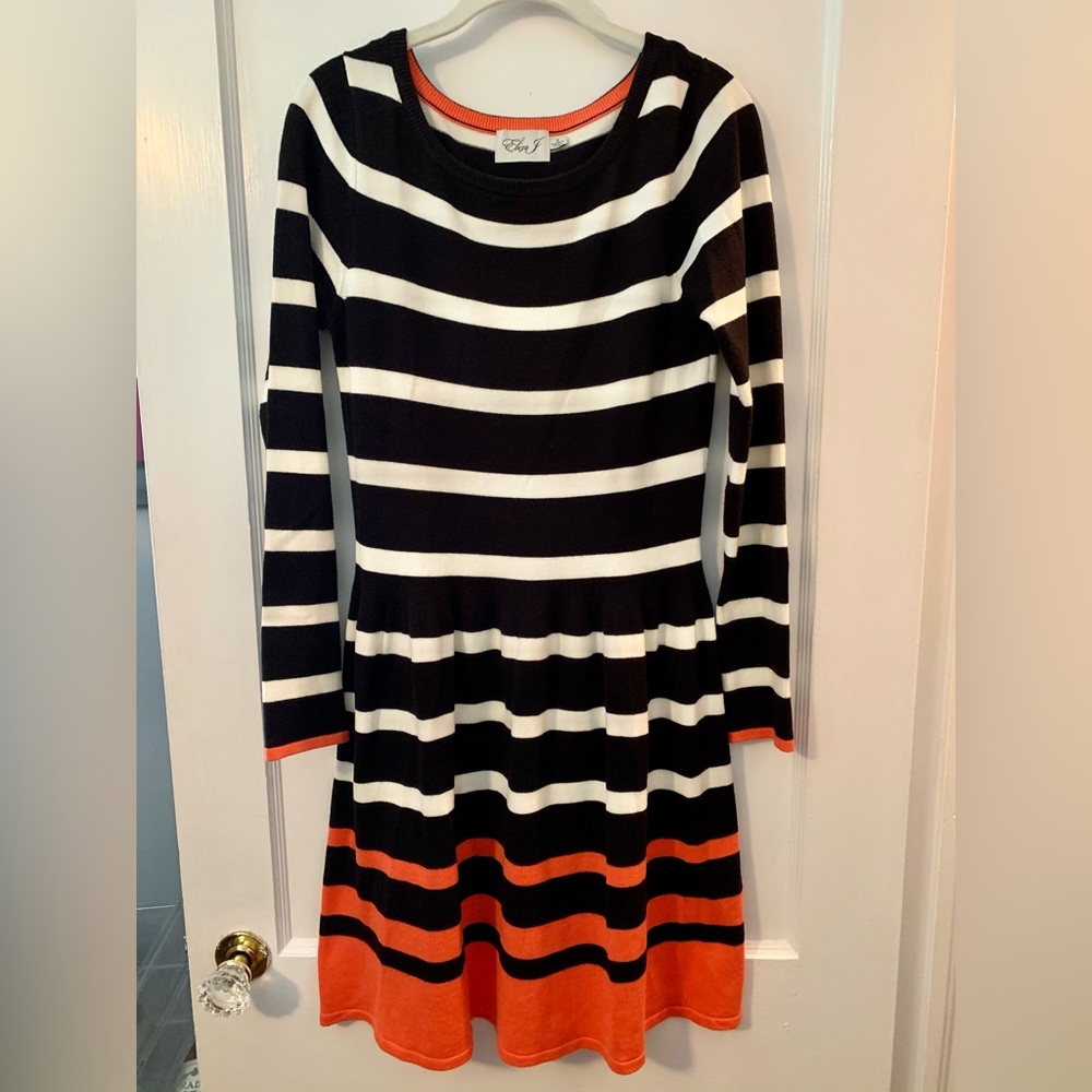 Eliza J Black and White Dress with Orange Trim